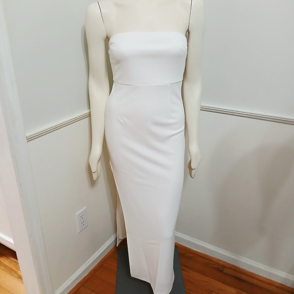 White Strapless Maxi Dress High Slit Formal Bridal Size M 8-10 NEW